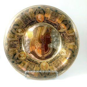 Vintage Intricate Egyptian Revival Queen Cleopatra Mixed Metals Wall Plate Etchi